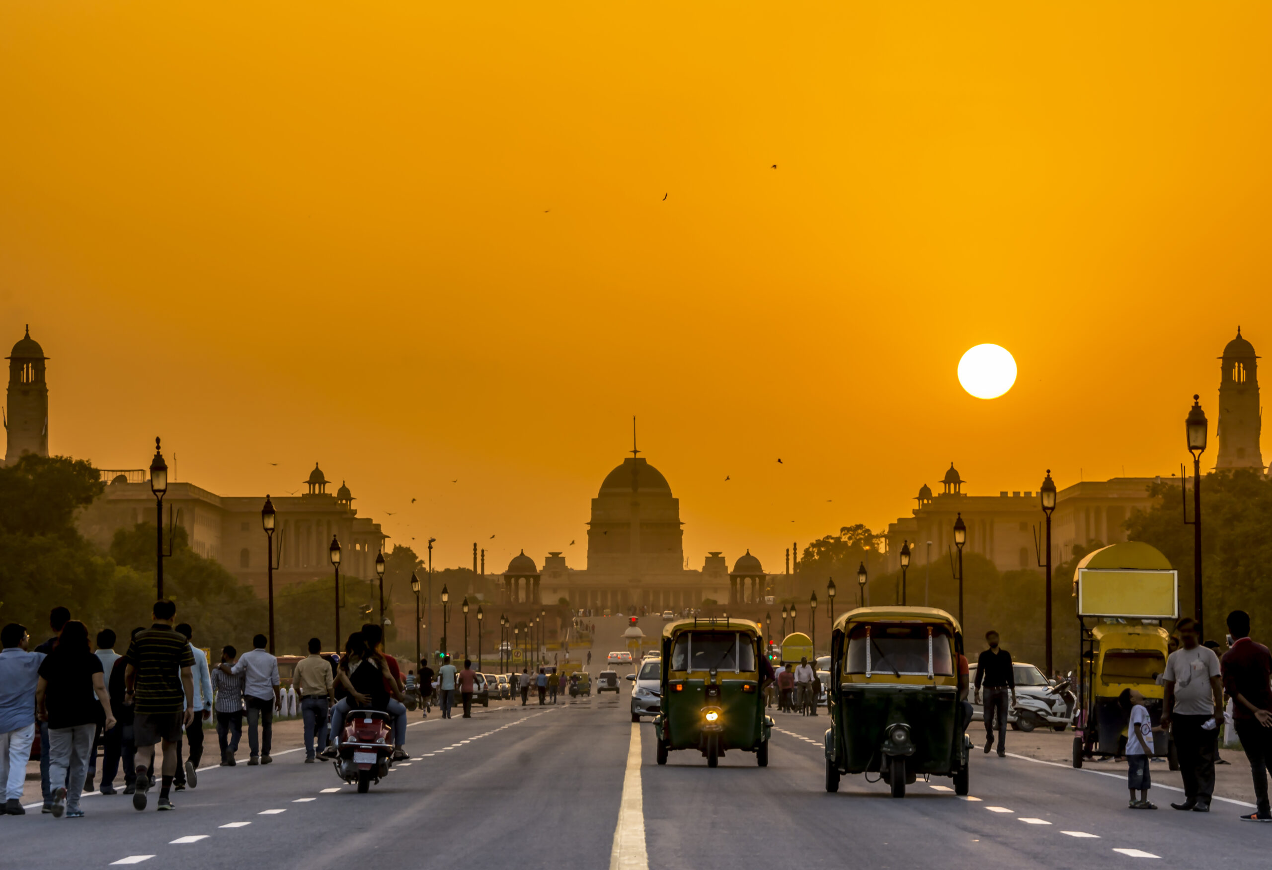 Sunset nearby the Presidential Residence, Rashtrapati Bhavan, New Delhi, India.